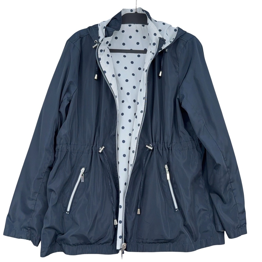 Cavalini Original Hooded Windbreaker Womens XL‎ Polyester Navy Ivory Reversable